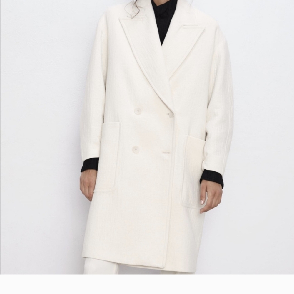 Zara Ecur Oversized Coat Double Breasted Sz.S